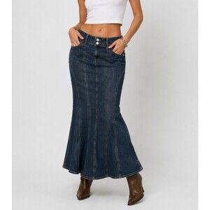 Bisou Bisou Mermaid Flare Denim Maxi Skirt Size 10 Stretch Y2K McBling Western